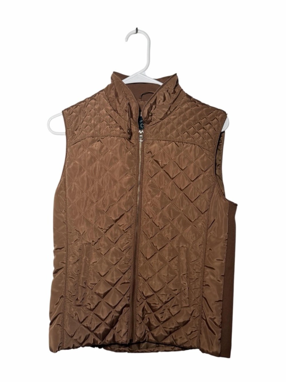 Cavalani Originals Brown Sleeveless Quilted Collared Zippered Vest